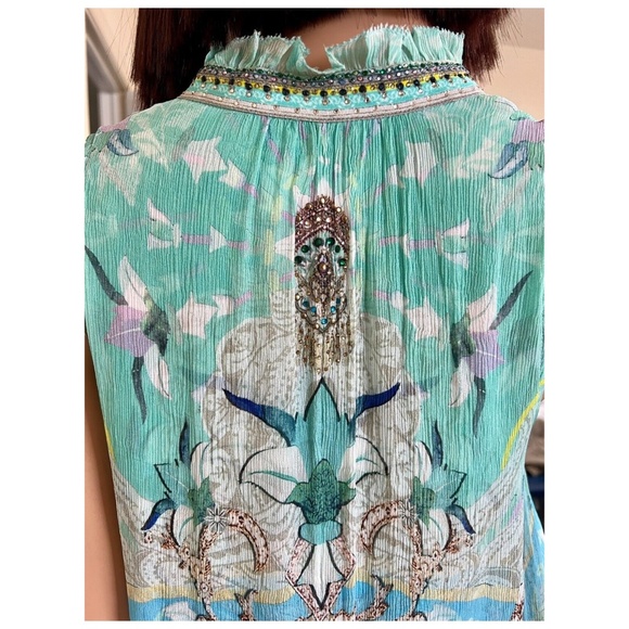 Camilla 2-Button Floral Print Sleeveless Dress - Turquoise Crystals Size XS - Picture 10 of 10